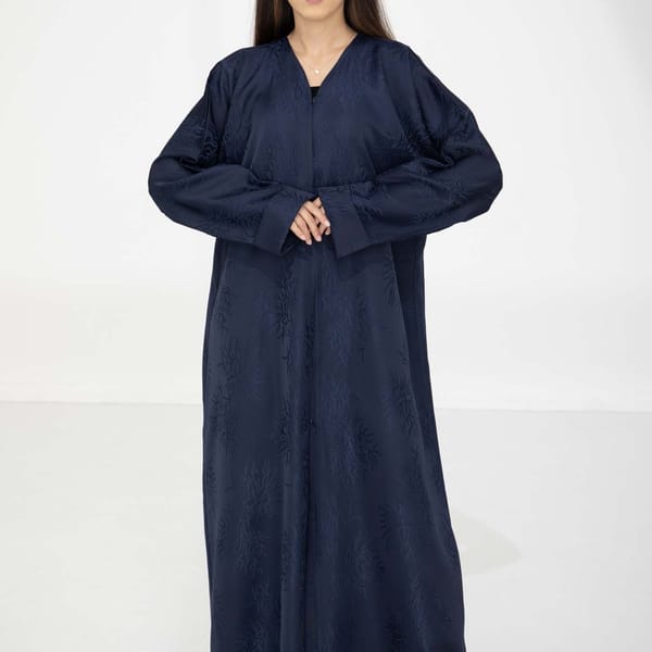 Navy Blue Jacquard Abaya with Elegant Self-Design