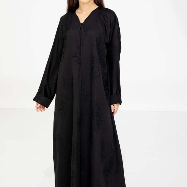 Black Jacquard Abaya with Elegant Self-Design