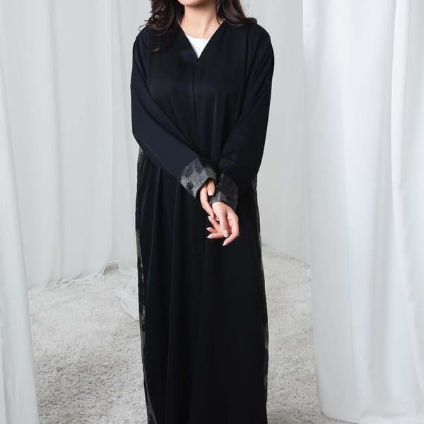 Black Nida and Turkey Organza Abaya with Floral Design and Sheila