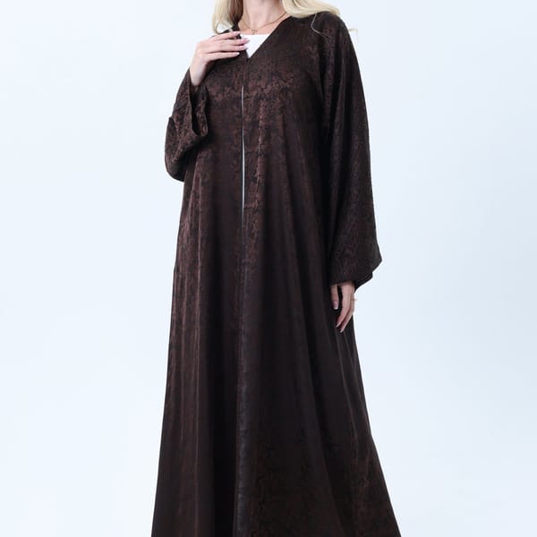 Brown Silk Floral Abaya with Rhinestones and Matching Sheila