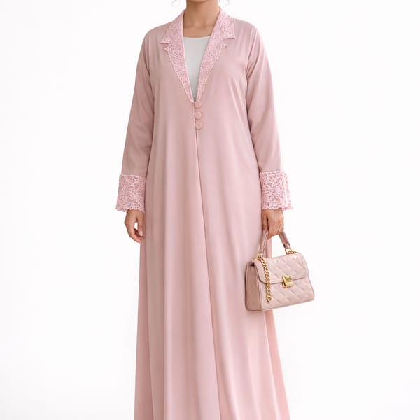 Lite Pink Lace Abaya with Matching Headscarf