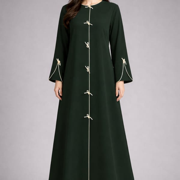 Green Korean Nida Abaya | Luxury Modest Wear with Contrast Piping