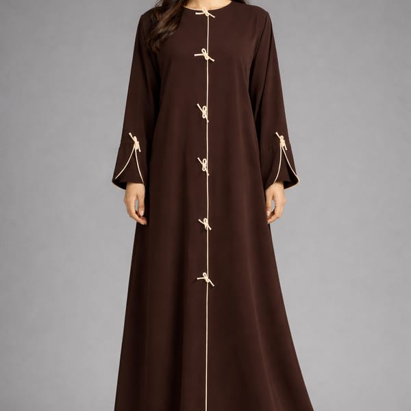 Brown Korean Nida Abaya | Luxury Modest Wear with Contrast Piping