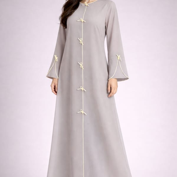 Grey Korean Nida Abaya | Luxury Modest Wear with Contrast Piping