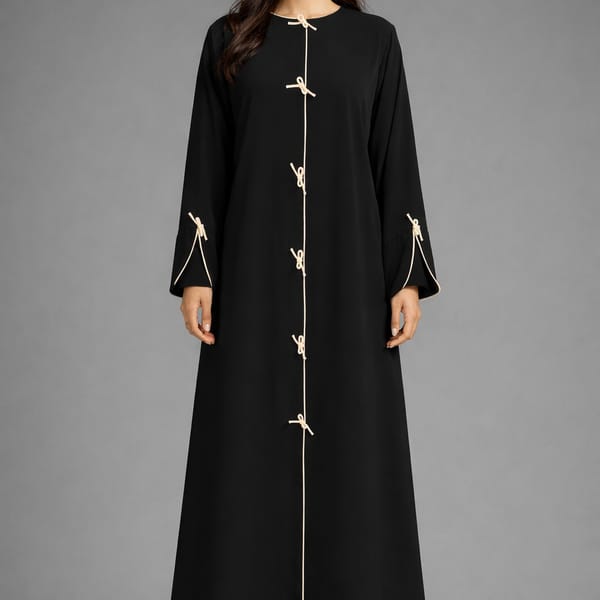 Black Korean Nida Abaya | Luxury Modest Wear with Contrast Piping