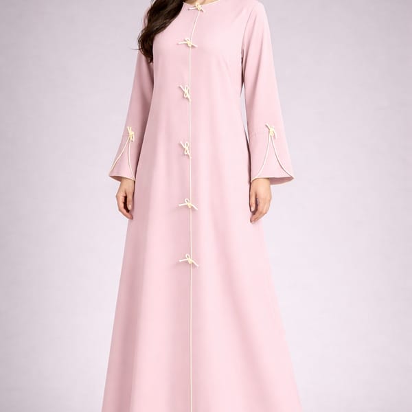 Pink Korean Nida Abaya | Luxury Modest Wear with Contrast Piping