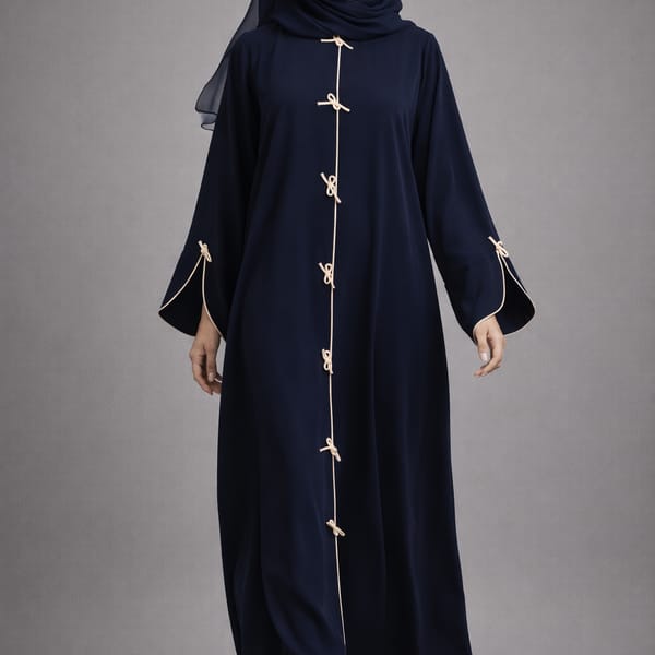 Blue Korean Nida Abaya | Luxury Modest Wear with Contrast Piping
