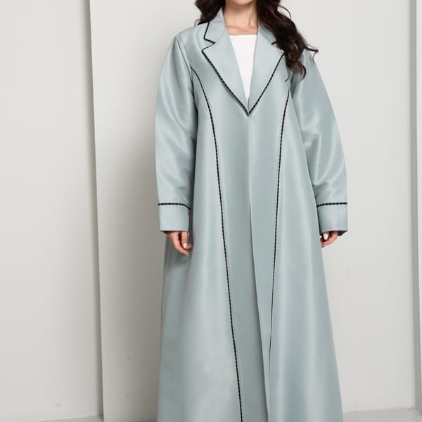 Green-Mist Bridal Satin Coat Abaya