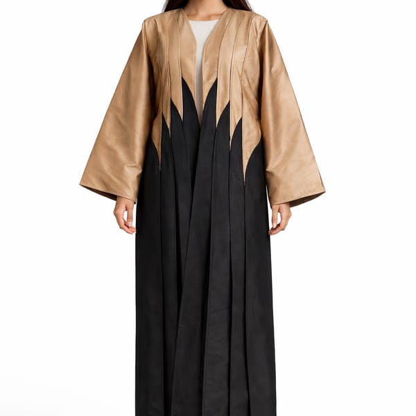Two-Tone Taffeta Abaya with Geometric Paneling