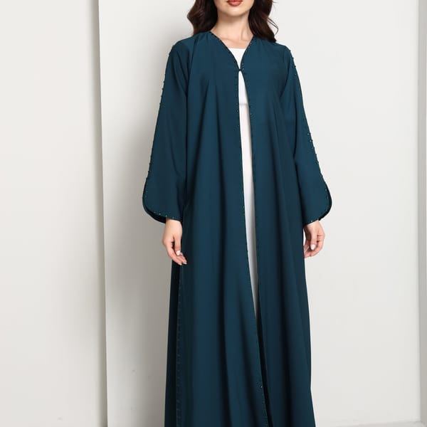 Embellished Midnight Teal Open Abaya