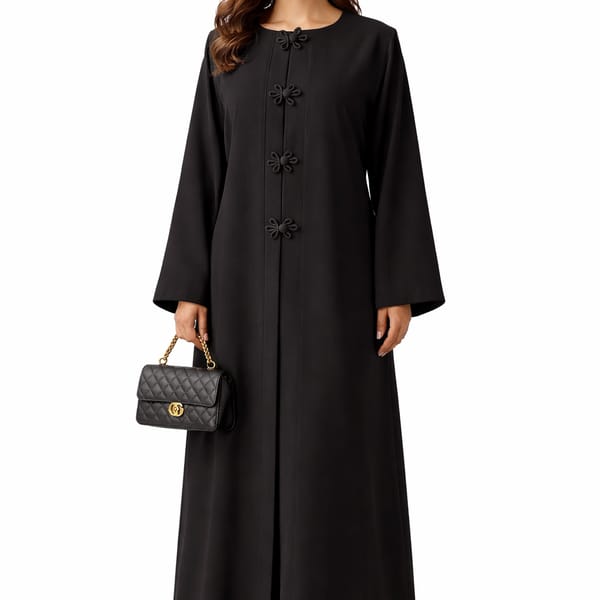 Premium Bella Linen Blend Abaya I Elegant Front Button Design I Black Abaya