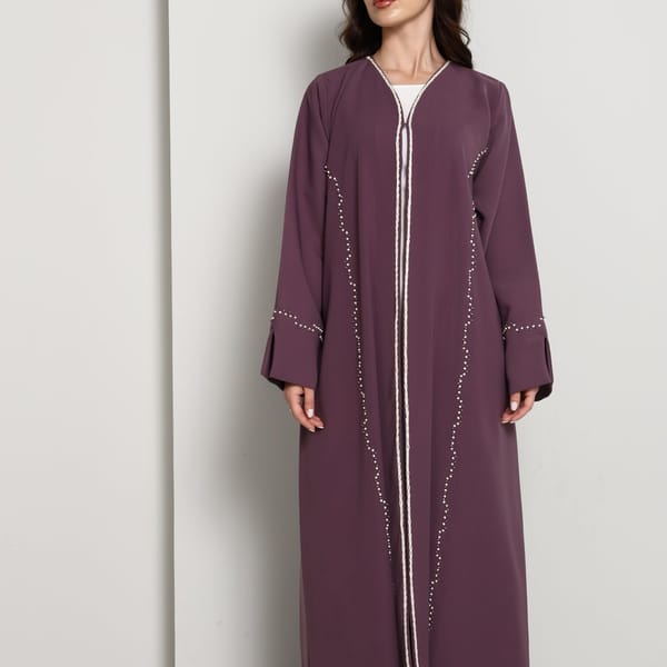 Elegant A-Line Abaya with Thread Work Detailing I Hand-Embellished | Premium Fabric Occasion Wear