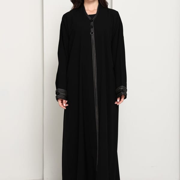 Premium Fabric Modern Abaya | Front Open A-Line Abaya with Stitch Detail