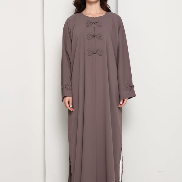 Mocha Brown Closed Abaya with Tonal Loop Fastenings