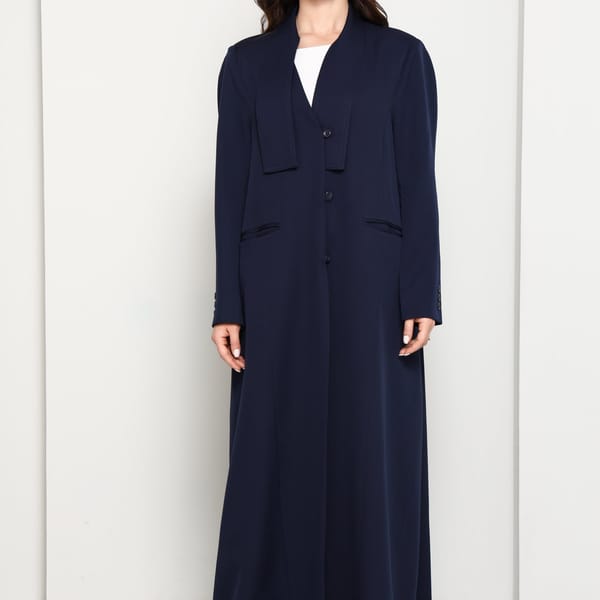 Modern Navy Blazer-Style Abaya With Head Scarf | Premium PHUA Fabric