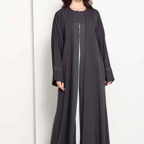Charcoal Grey Abaya with Vertical Contrast Stitch Panel