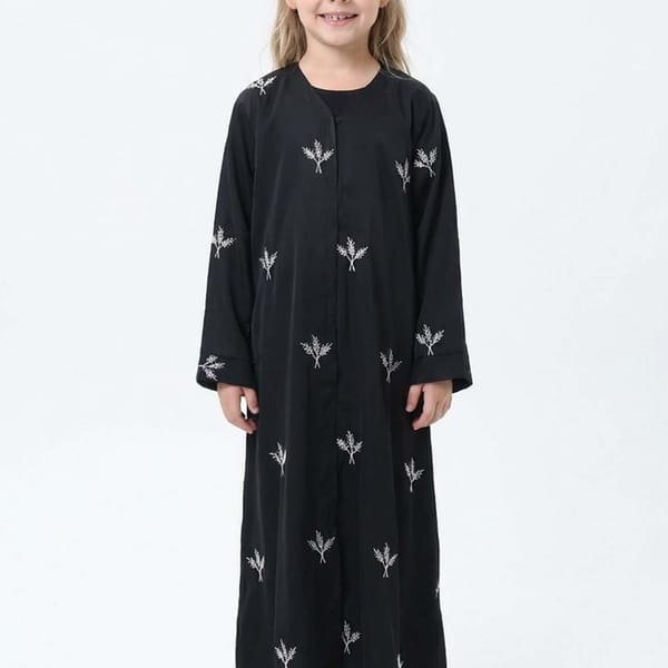 Kids Modest Islamic Clothing - Toddler Prayer Dress -Embroidered Silk Abaya