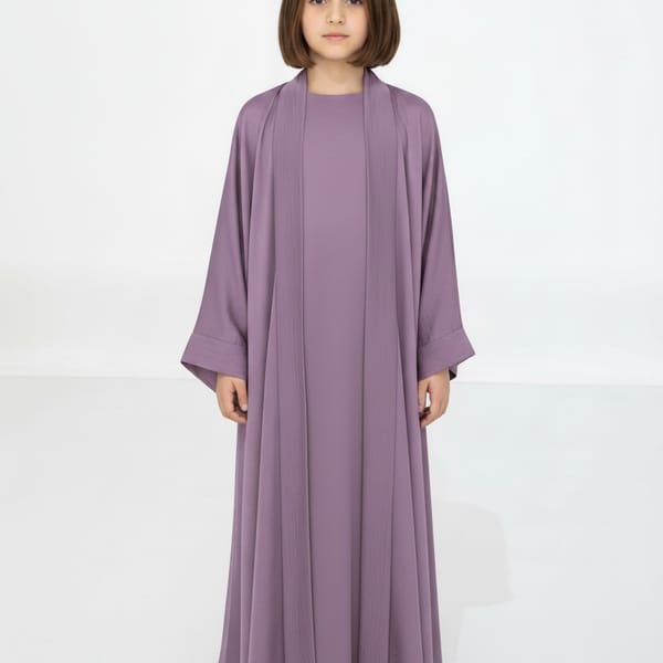 Purple Premium 3-Piece Kids Abaya Set - Lightweight Harir Maqsood Modest Wear for Girls