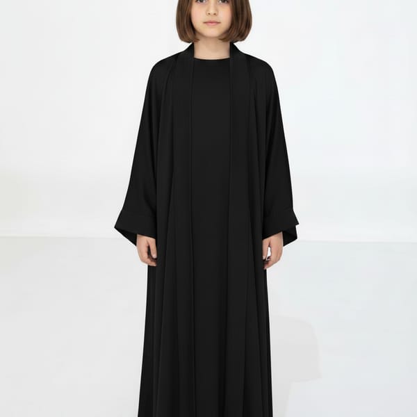 Black Premium 3-Piece Kids Abaya Set - Lightweight Harir Maqsood Modest Wear for Girls