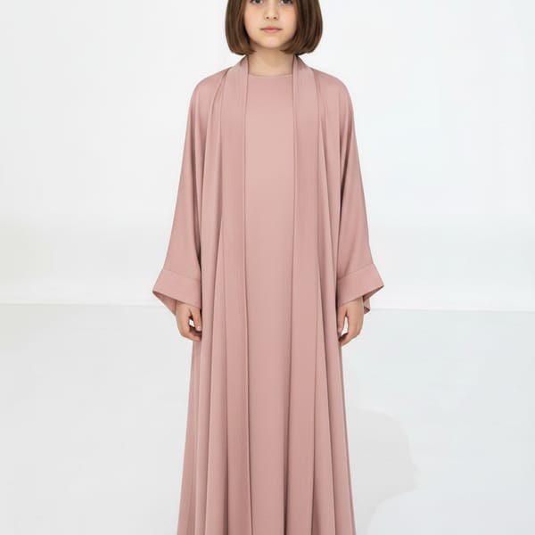 Pink Premium 3-Piece Kids Abaya Set - Lightweight Harir Maqsood Modest Wear for Girls
