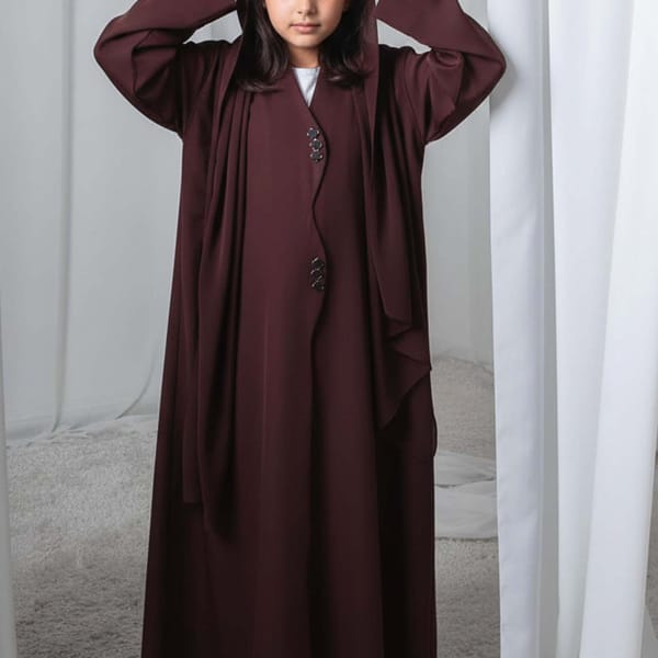 Kids Abaya With Sheila I Elegant Brown Barbie Crepe Modest Wear for Girls