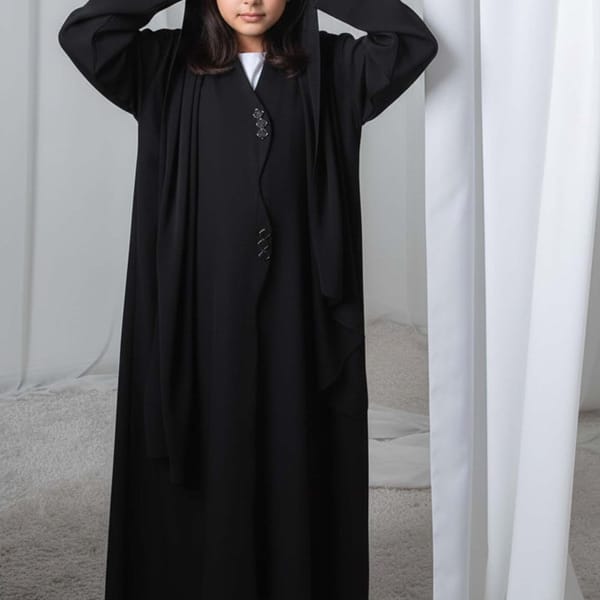 Kids Abaya With Sheila I Elegant Black Barbie Crepe Modest Wear for Girls