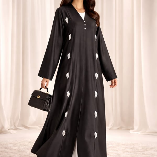 Victoria Satin Petal Detail Abaya I Classic Black