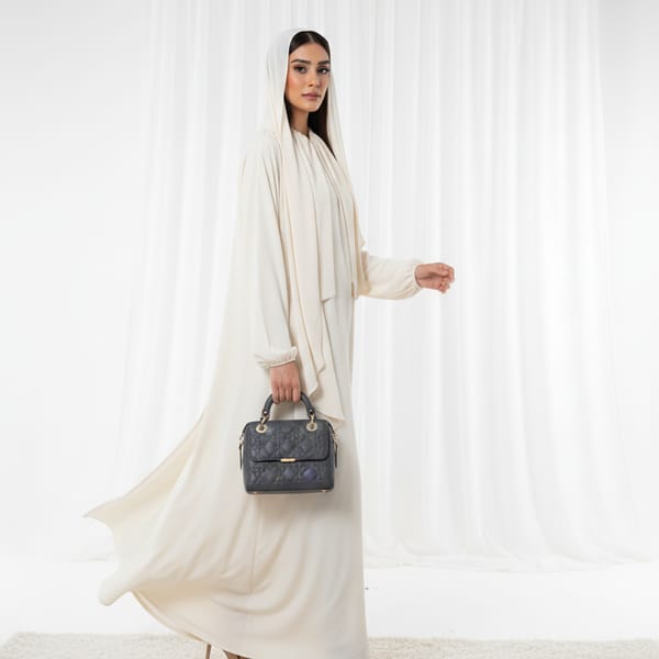 Harir Maqsood Beige Prayer Abaya - Attached Hijab Design