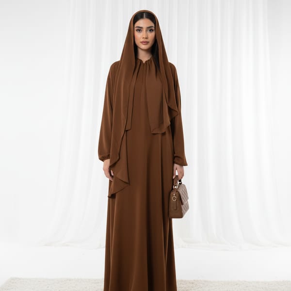 Harir Maqsood Brown Prayer Abaya - Attached Hijab Design