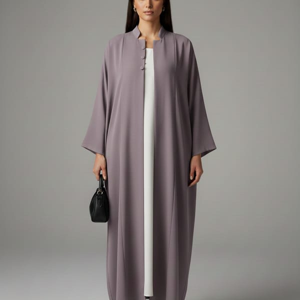 Signature Korean Nida Purple Open Abaya Minimalist High-Neck Design