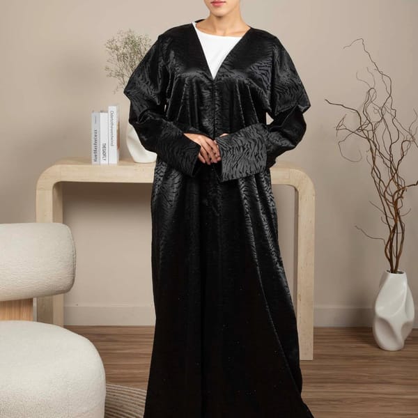 Front Open Black Jacquard Abaya