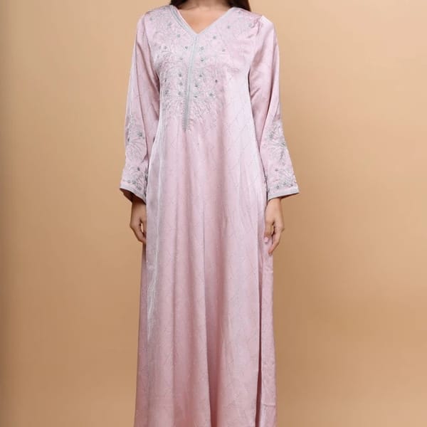 Ikkxa Elegant Embroidery Crystals Beaded Jalabiya