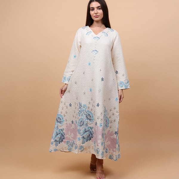 Ikkxa Classic Floral Linen Fabric Jalabiya