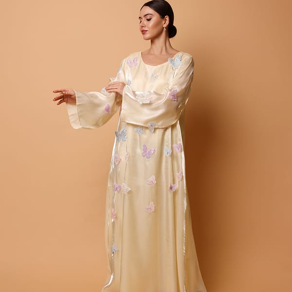 Ikkxa Banan Butterfly Appliqued Flared Sleeves Jalabiya