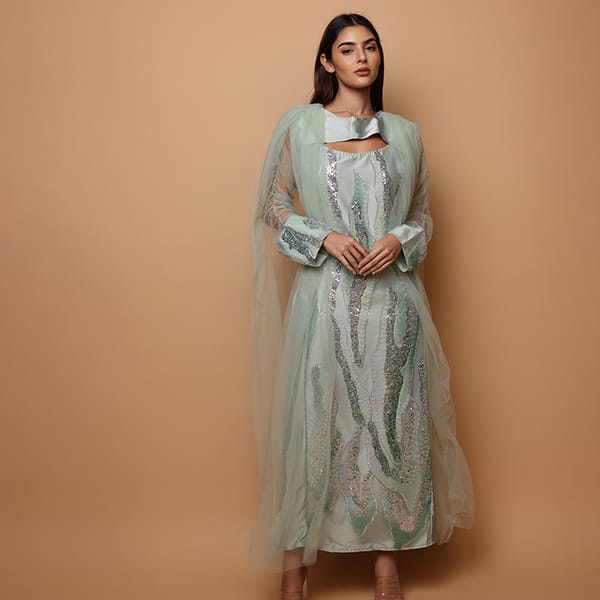 Ikkxa Noor Sequined Cape Sleeves Jalabiya