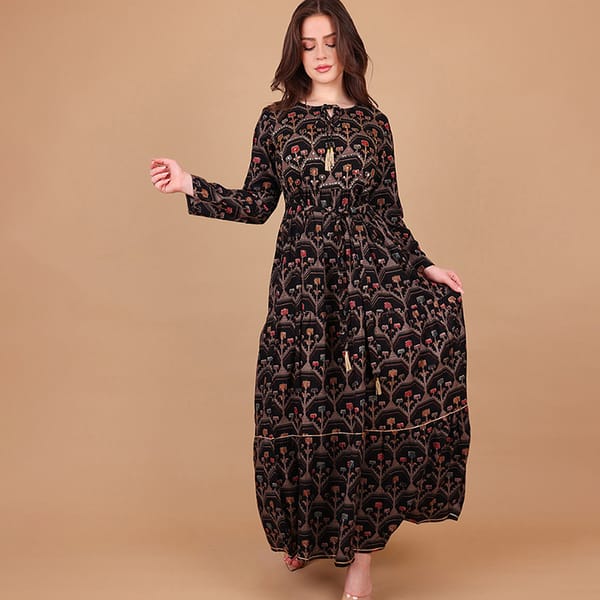 Ikkxa Zoya Ethnic Motif Print Tie-Up Neck Maxi Dress