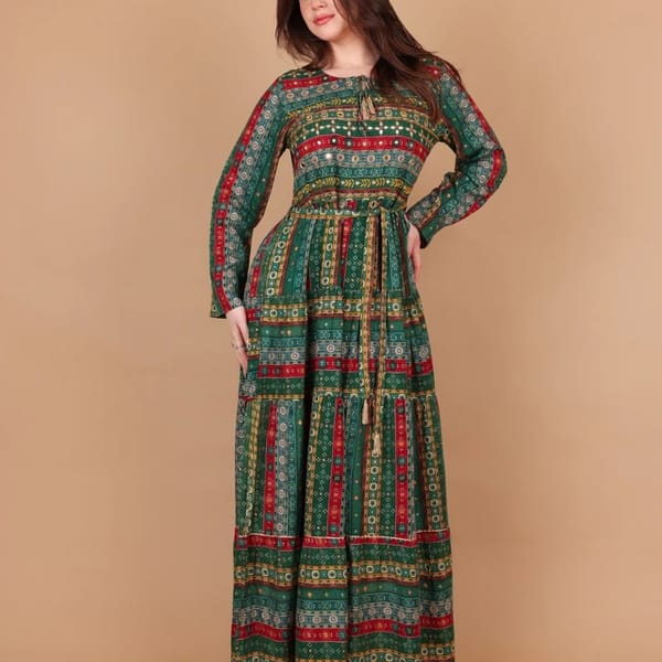 Ikkxa Mariam Printed Embellished Detail Tiered Maxi Dress