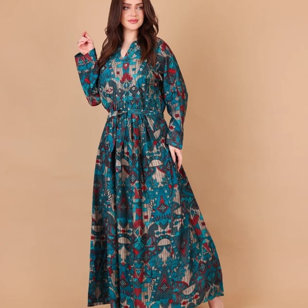 Ikkxa Sana Ethnic Motif Print Collared Long Sleeves Maxi Dress