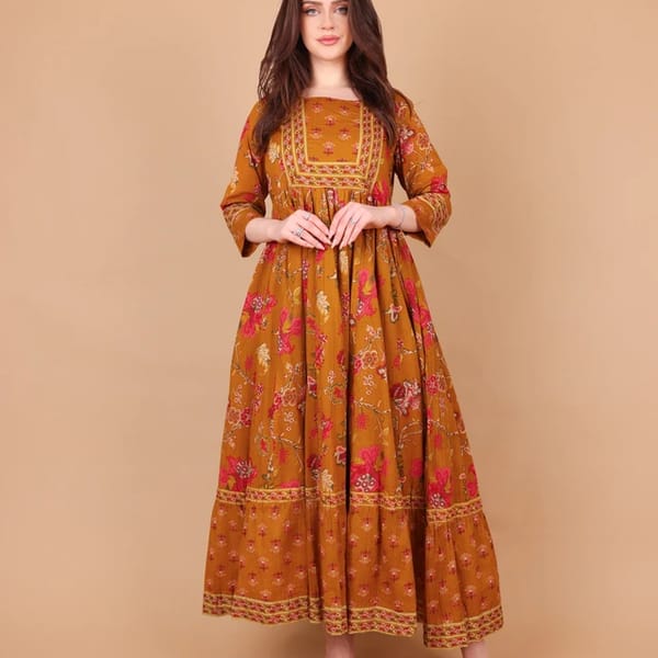 Ikkxa Alina Printed 3/4 Sleeves Tiered Maxi Dress