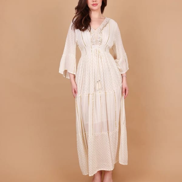 Ikkxa Serena Embellished V-Neck Tiered Maxi Dress