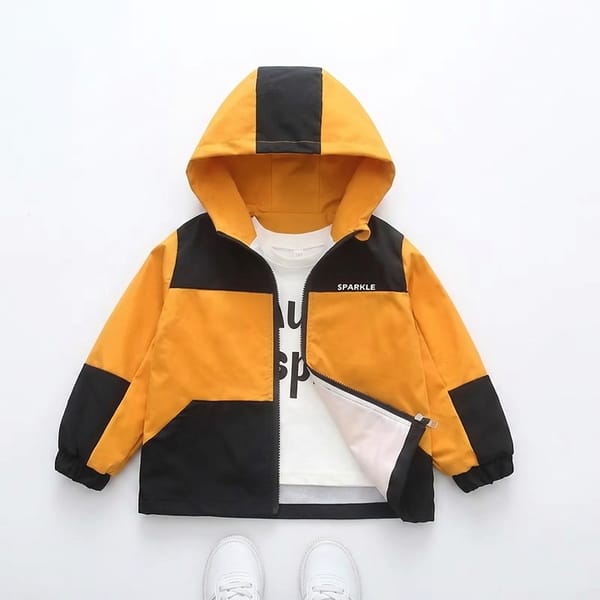 Boys Hooded Patchwork Jacket Letter Casual Spring Autumn Coat