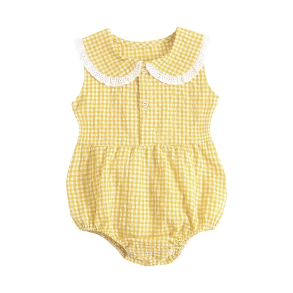 Plaid Cotton Sleeveless Baby Girls Bodysuit for Summer Wear