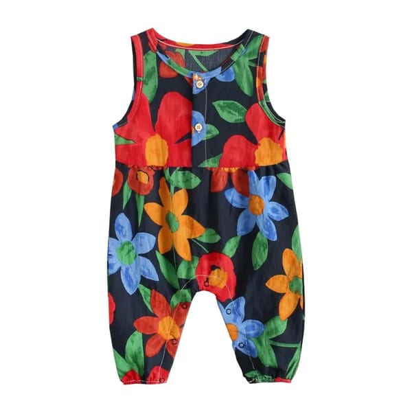 Floral Cotton Sleeveless Baby Girls Jumpsuits for Summer Wear