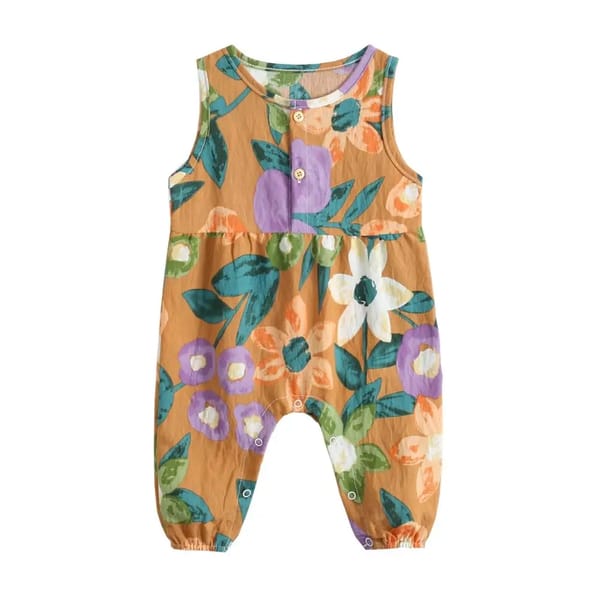 Floral Cotton Sleeveless Baby Girls Jumpsuits for Summer Wear
