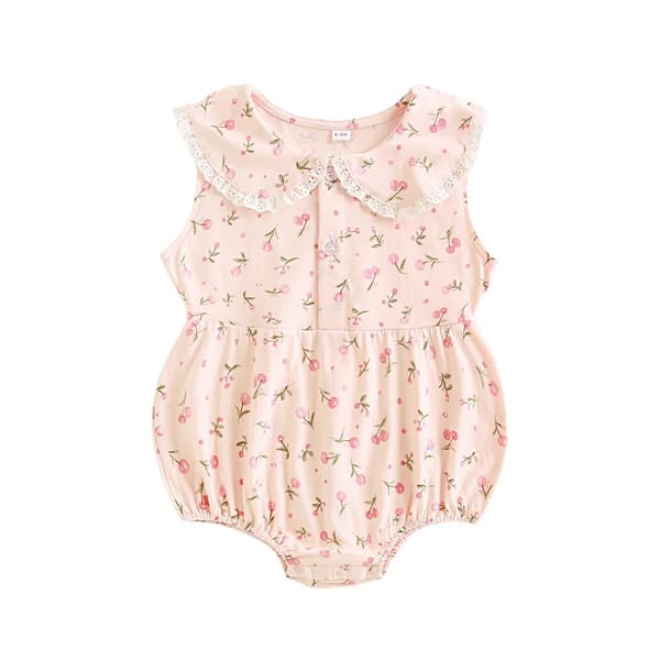 Floral Lace Cotton Sleeveless Baby Girls Bodysuit for Summer
