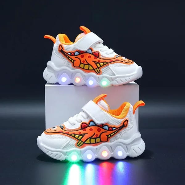 Kids LED Cartoon Sneakers with Breathable Mesh and Animal Print