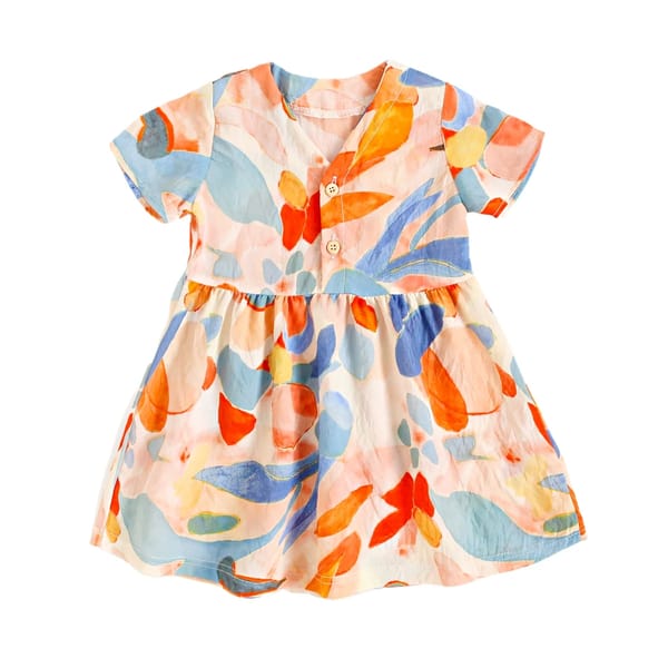 Casual Printed Rayon Summer Dress for Little Girls Everyday Wear