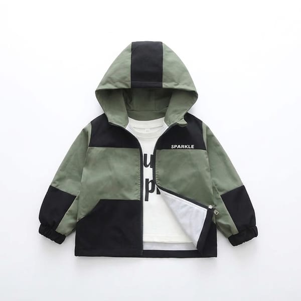 Boys Hooded Patchwork Jacket Letter Casual Spring Autumn Coat