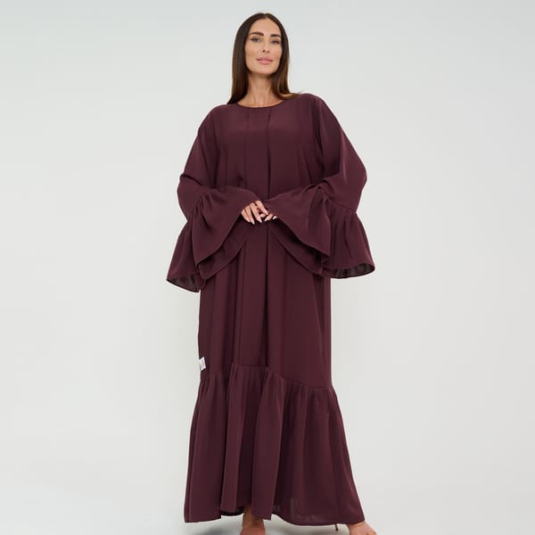 Brown-R-202442 Brown Abaya with Pleated design