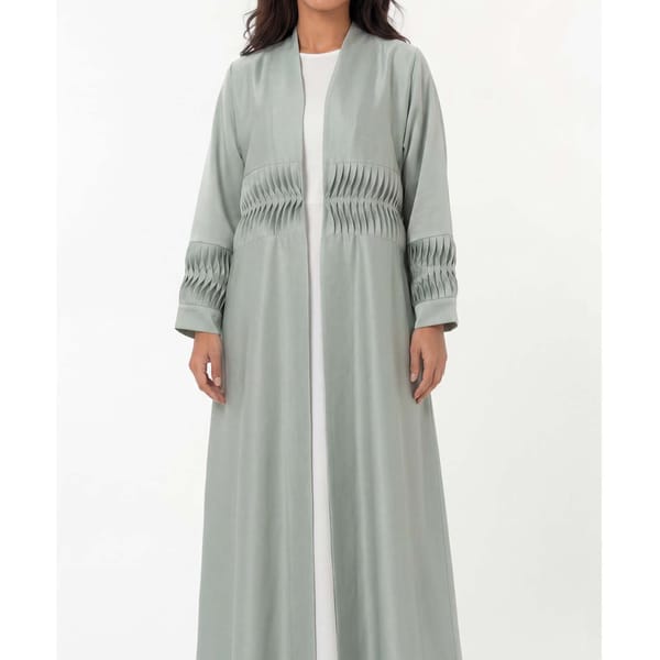 Msquare Fashion Elegant Green Pleated Abaya with Matching Headscarf